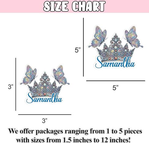 Custom Name Elegant Crown Butterfly Sticker Personalized Text Artistic Aesthetic Bling Decal Waterproof Removable Trendy Gift for Women, Men Laptop, Phone Water Bottle Tumbler Notebook Car Helmet in Kuwait