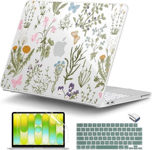 DONGKE for MacBook Neo 13 Inch Case 2026 (Model A3404, A18 Pro chip), Stylish Pattern Protective Hard Shell with Screen Protector, Keyboard Cover & USB-C Adapter - Wildflower & Butterfly in Saudi Arabia