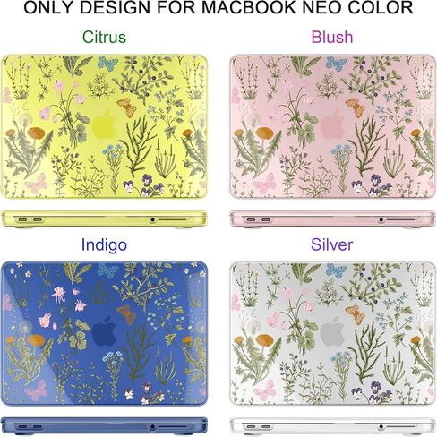 DONGKE for MacBook Neo 13 Inch Case 2026 (Model A3404, A18 Pro chip), Stylish Pattern Protective Hard Shell with Screen Protector, Keyboard Cover & USB-C Adapter - Wildflower & Butterfly in Saudi Arabia