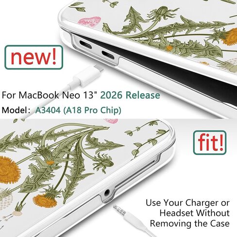 DONGKE for MacBook Neo 13 Inch Case 2026 (Model A3404, A18 Pro chip), Stylish Pattern Protective Hard Shell with Screen Protector, Keyboard Cover & USB-C Adapter - Wildflower & Butterfly in Saudi Arabia