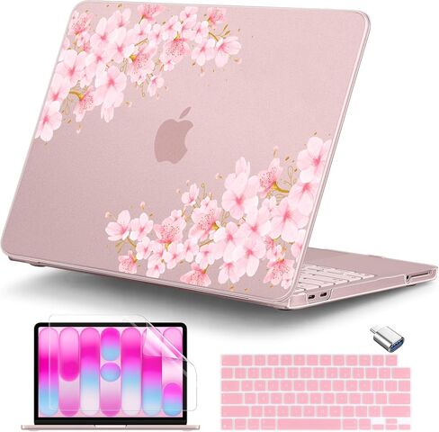 DONGKE for MacBook Neo 13 Inch Case 2026 (Model A3404, A18 Pro chip), Stylish Pattern Protective Hard Shell with Screen Protector, Keyboard Cover & USB-C Adapter - Wildflower & Butterfly in Saudi Arabia
