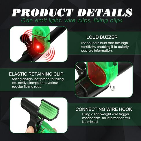 Fishing Bite Alarm 2 Pack, LED Bite Alarms for Fishing with Sensitivity Levels & Sound-Light Alert, for Rod Tip Detection in Kuwait