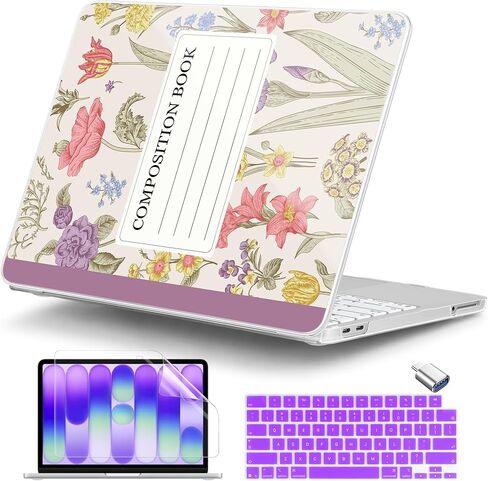 DONGKE for MacBook Neo 13 Inch Case 2026 (Model A3404, A18 Pro chip), Stylish Pattern Protective Hard Shell with Screen Protector, Keyboard Cover & USB-C Adapter - Wildflower & Butterfly in Saudi Arabia