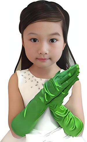 Kids Stretch Satin Gloves Girl Princess Opera Performance Gloves Long Finger Dress Gloves Formal Gloves for Halloween Cosplay in Saudi Arabia