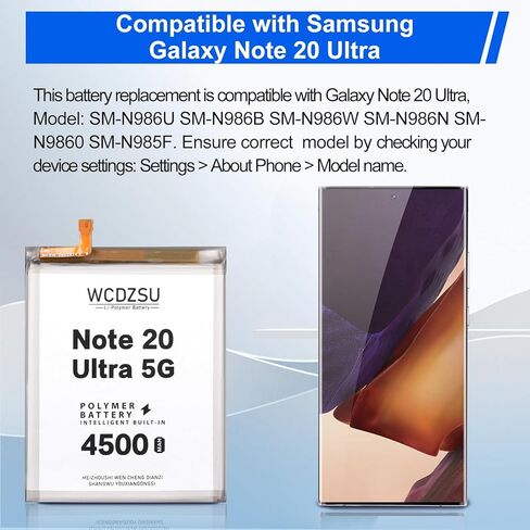 استبدال البطارية لجهاز Samsung Galaxy Note 20 Ultra 5G بسعة عالية 4500 مللي أمبير في الساعة EB-BN985ABY 0 بطارية ليثيوم بوليمر لجهاز Samsung Note 20 Ultra 5G مع مجموعة أدوات الإصلاح SM-N986U N986B N985F in Kuwait