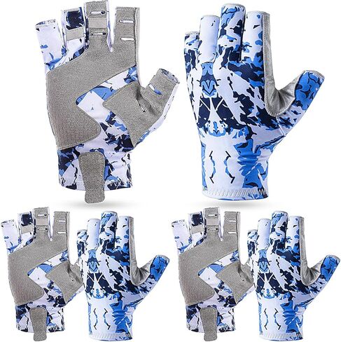 Unittype 3 Pairs Fishing Gloves, UPF50 Fingerless Sun Protection Gloves for Outdoor Fishing, Breathable Non-Slip Grip, Sky Blue in Kuwait