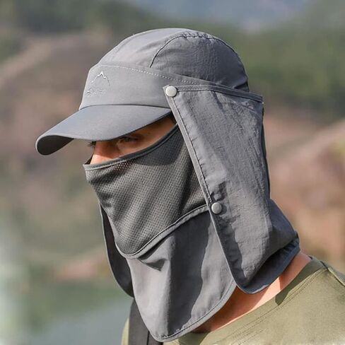 Fishing Hat Sun Cap Men Women Outdoor Hiking Hat with Removable Mesh Mask Neck Flap Cover, UPF 50+ for Sun Protection in Kuwait