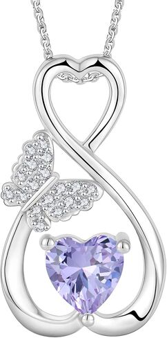 Lwsary Infinity Butterfly Necklace for Women 925 Sterling Silver Heart Birthstone Pendant Anniversary Birthday Gifts for Women Girls Wife Mom in Saudi Arabia