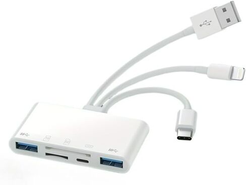 قارئ بطاقات ذاكرة متعدد الأجهزة، محول USB OTG 5 في 1، مع فتحات بطاقات Micro SD وSD، يدعم SD/Micro SD/SDHC/SDXC/MMC لأجهزة iPhone/iPad وUSB C وUSB A in Kuwait
