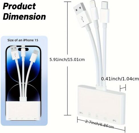قارئ بطاقات ذاكرة متعدد الأجهزة، محول USB OTG 5 في 1، مع فتحات بطاقات Micro SD وSD، يدعم SD/Micro SD/SDHC/SDXC/MMC لأجهزة iPhone/iPad وUSB C وUSB A in Kuwait
