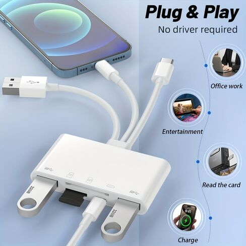 قارئ بطاقات ذاكرة متعدد الأجهزة، محول USB OTG 5 في 1، مع فتحات بطاقات Micro SD وSD، يدعم SD/Micro SD/SDHC/SDXC/MMC لأجهزة iPhone/iPad وUSB C وUSB A in Kuwait