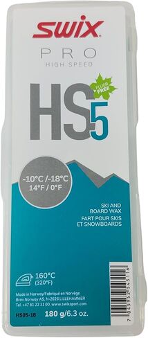 Swix HS05-18 - شمع عالي السرعة - HS5 تركواز - 0 إلى 14 درجة فهرنهايت - قالب 180 جرام - خالي من الفلورو - التزلج أو التزلج على الجليد - معتمد من FIS in Saudi Arabia