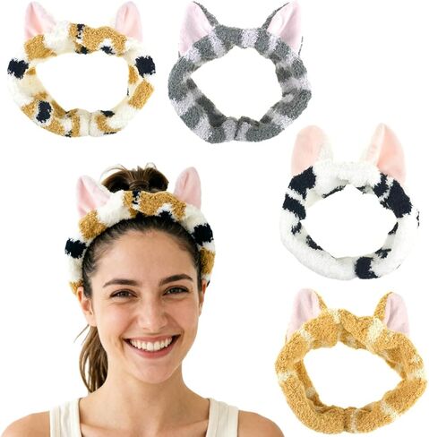 DRESHOW سبا الوجه Headbands تيري القماش المناشف Headbands لطيف القط الأذن هيرباند للنساء غسل الوجه ماكياج قناع Headbands in Saudi Arabia