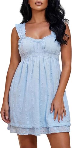 صيف المرأة Babydoll Mini Dress Spaghetti حزام بلا أكمام حفلة قصيرة Y2K سوب أرجوحة خط Sundress in Saudi Arabia