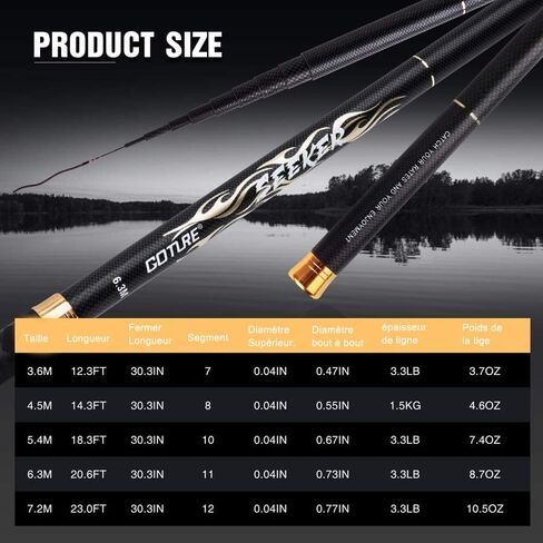 Goture Telescopic Tenkara Fishing Rod Collapsible Crappie Rods 1 Piece Portable Hand Fishing Poles Carbon Fiber Telescoping Stream Ultralight Inshore Carp Bamboo Pole Bass Trout 12 15 18 20 21 24Ft in Kuwait