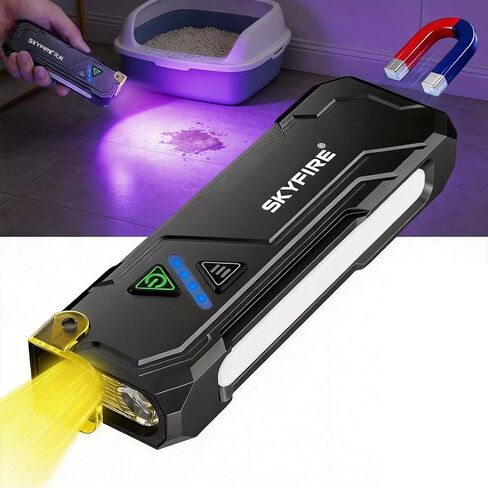 مصباح يدوي SKYFIRE EDC 1200 لومن قابل لإعادة الشحن، مصباح يدوي للأشعة فوق البنفسجية متعدد الألوان، مصباح جيب مغناطيسي مع مشبك، شحن سريع USB-C، مصابيح يدوية مسطحة تكتيكية صغيرة للتخييم في حالات الطوارئ in Kuwait