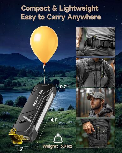 مصباح يدوي SKYFIRE EDC 1200 لومن قابل لإعادة الشحن، مصباح يدوي للأشعة فوق البنفسجية متعدد الألوان، مصباح جيب مغناطيسي مع مشبك، شحن سريع USB-C، مصابيح يدوية مسطحة تكتيكية صغيرة للتخييم في حالات الطوارئ in Kuwait