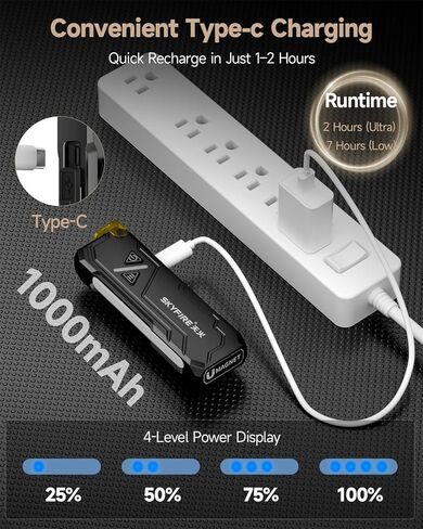 مصباح يدوي SKYFIRE EDC 1200 لومن قابل لإعادة الشحن، مصباح يدوي للأشعة فوق البنفسجية متعدد الألوان، مصباح جيب مغناطيسي مع مشبك، شحن سريع USB-C، مصابيح يدوية مسطحة تكتيكية صغيرة للتخييم في حالات الطوارئ in Kuwait