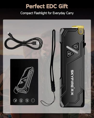 مصباح يدوي SKYFIRE EDC 1200 لومن قابل لإعادة الشحن، مصباح يدوي للأشعة فوق البنفسجية متعدد الألوان، مصباح جيب مغناطيسي مع مشبك، شحن سريع USB-C، مصابيح يدوية مسطحة تكتيكية صغيرة للتخييم في حالات الطوارئ in Kuwait