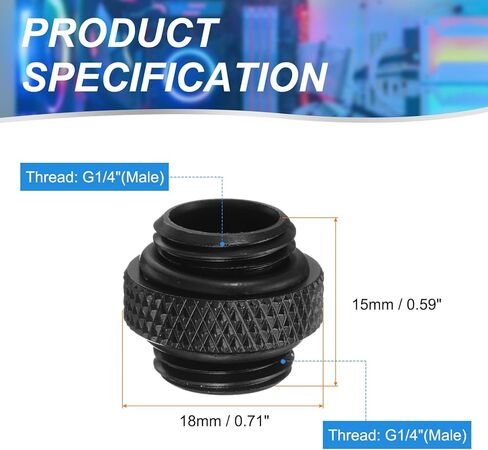 Generic 2pcs Water Cooling Adapter G1/4" Thread Male to Male Mini Extender Fitting Copper Water-Cooled Compression Fitting with O-Ring for Computer PC Cooling System, Black in Kuwait