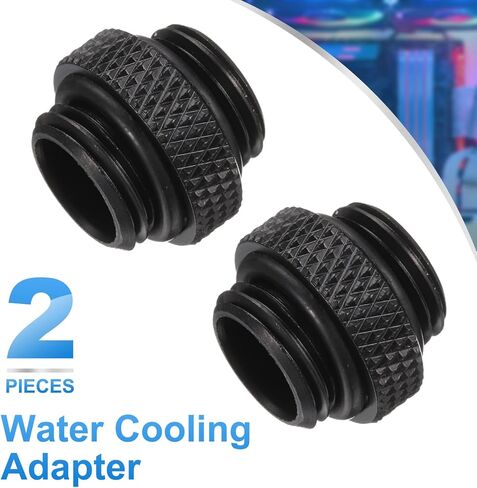 Generic 2pcs Water Cooling Adapter G1/4" Thread Male to Male Mini Extender Fitting Copper Water-Cooled Compression Fitting with O-Ring for Computer PC Cooling System, Black in Kuwait