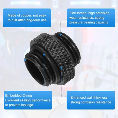 Generic 2pcs Water Cooling Adapter G1/4" Thread Male to Male Mini Extender Fitting Copper Water-Cooled Compression Fitting with O-Ring for Computer PC Cooling System, Black in Kuwait