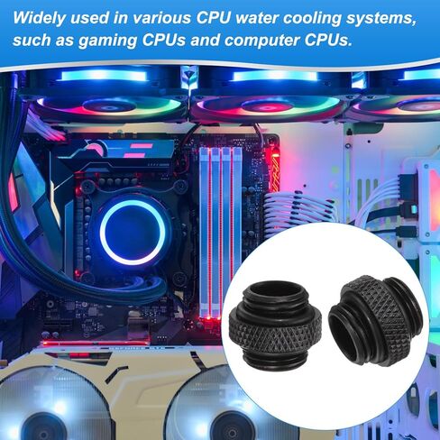 Generic 2pcs Water Cooling Adapter G1/4" Thread Male to Male Mini Extender Fitting Copper Water-Cooled Compression Fitting with O-Ring for Computer PC Cooling System, Black in Kuwait