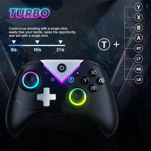 Gamrombo RGB Wireless Controller for Nintendo Switch 2/1 Lite/OLED/Tesla/Windows PC/Android, iOS, PC Bluetooth Games Controller, Turbo, Macro, 6 Gyro Axis, 4 Vibration Motors, Screenshot in Kuwait