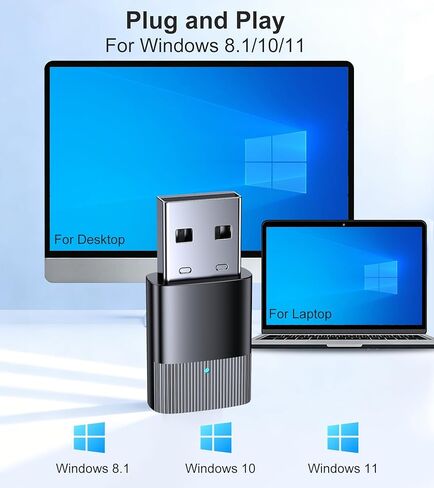 محول بلوتوث USB للكمبيوتر الشخصي، التوصيل والتشغيل لنظام التشغيل Windows 8.1/10/11، EDR&BLE، جهاز استقبال دونجل TSNAM Bluetooth 5.3 لسطح المكتب والكمبيوتر المحمول ولوحة المفاتيح والماوس وسماعات الرأس، إلخ in Kuwait