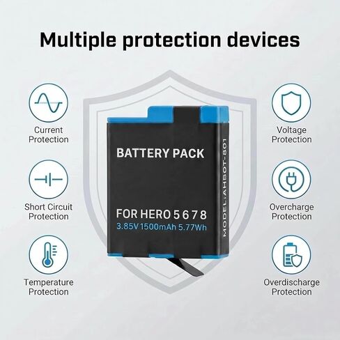 1500mAh Rechargeable Battery Replacement Li-ion for GoPro Hero 5 6 7 8 Black Sport Camera, 1 Pack in Kuwait