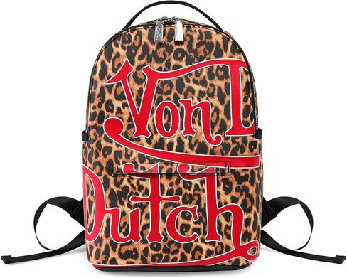 حقيبة ظهر Von Dutch كبيرة - حقيبة ظهر أنيقة متعددة الأغراض مع جيب أمامي بسحاب، وأشرطة قابلة للتعديل، وتصميم متين (طباعة الفهد) in Kuwait