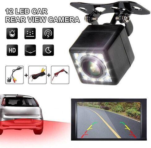 Car Backup Camera Waterproof, 170° Wide Angle Rear View Camera with 12 LED Night Vision, Universal Reversing Assist Parking Camera for Vehicle Truck SUV RV Pickup, 12-24V, RCA Cable in Kuwait