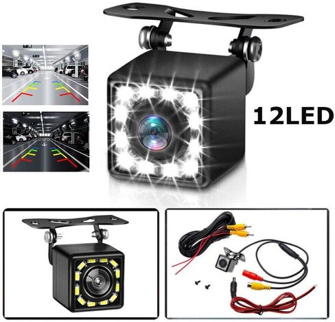 Car Backup Camera Waterproof, 170° Wide Angle Rear View Camera with 12 LED Night Vision, Universal Reversing Assist Parking Camera for Vehicle Truck SUV RV Pickup, 12-24V, RCA Cable in Kuwait