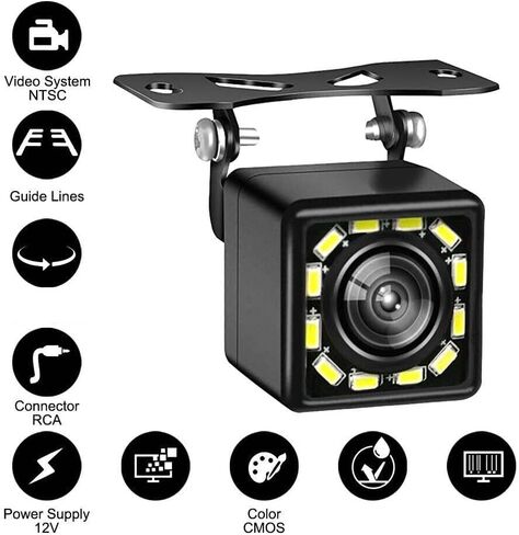 Car Backup Camera Waterproof, 170° Wide Angle Rear View Camera with 12 LED Night Vision, Universal Reversing Assist Parking Camera for Vehicle Truck SUV RV Pickup, 12-24V, RCA Cable in Kuwait