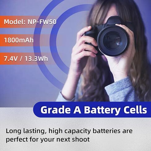 1800mAh NP-FW50 Battery for Sony SLT-A33, ZV-E10, Alpha α6000, Alpha α6100, Alpha α6300, Alpha a7 II, Alpha a7R II, Alpha a7S II, ILCE-7S, Alpha α6400, Alpha α6500 Camera in Kuwait