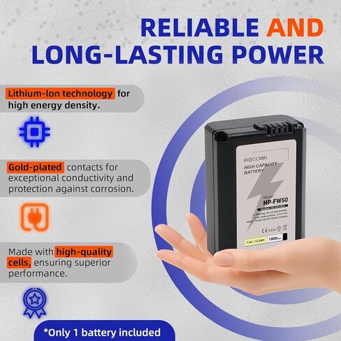 1800mAh NP-FW50 Battery for Sony SLT-A33, ZV-E10, Alpha α6000, Alpha α6100, Alpha α6300, Alpha a7 II, Alpha a7R II, Alpha a7S II, ILCE-7S, Alpha α6400, Alpha α6500 Camera in Kuwait