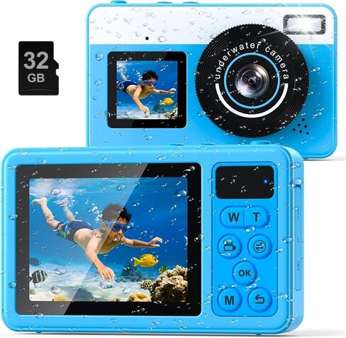 4K Underwater Digital Camera,10FT Floating Camera,48MP Waterproof Camera for Snorkeling,Surfing,Swimming and Kayaking,Dual-Screen Selfie,Autofocus,18X Zoom,Fill Light,32GB Card,Type-C Rechargeable in Kuwait