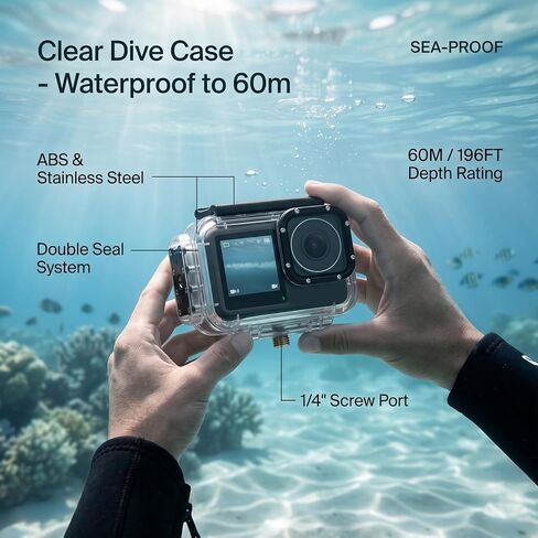 60M Water Proof Dive Case for Action 6 Camera | Professional Underwater Housing with Anti Fog Design, Magnetic Quick Release & 1/4" Screw Port Ideal for Snorkeling in Kuwait