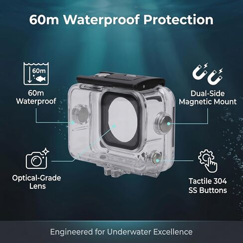 60M Water Proof Dive Case for Action 6 Camera | Professional Underwater Housing with Anti Fog Design, Magnetic Quick Release & 1/4" Screw Port Ideal for Snorkeling in Kuwait