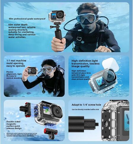 60M Water Proof Dive Case for Action 6 Camera | Professional Underwater Housing with Anti Fog Design, Magnetic Quick Release & 1/4" Screw Port Ideal for Snorkeling in Kuwait