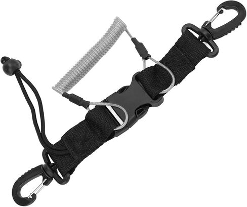 Diving Lanyard, Quick Release Coil Lanyard with Hooks, Ideal for Dive Lights Cameras Underwater Diving Freediving Snorkelling (Gray) in Kuwait