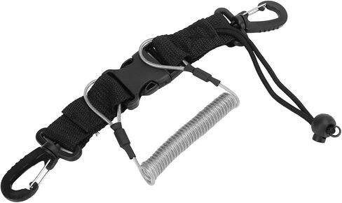 Diving Lanyard, Quick Release Coil Lanyard with Hooks, Ideal for Dive Lights Cameras Underwater Diving Freediving Snorkelling (Gray) in Kuwait