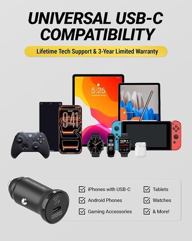 شاحن سيارة Scosche SCPDC30LC بقدرة 30 وات USB-C، محول ولاعة سجائر سريع الشحن 12 فولت مع توصيل الطاقة متوافق مع هواتف iPhone وSamsung Galaxy وPixel وiPad والمزيد من هواتف Android والأجهزة اللوحية وأجهزة الكمبيوتر المحمولة in Kuwait