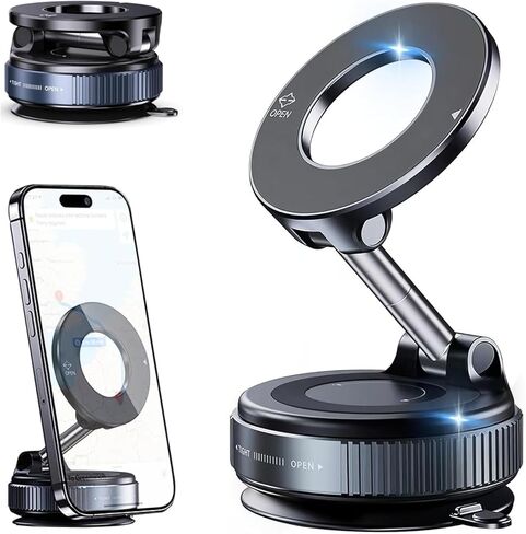 2026 Upgraded Car Vacuum Magnetic Phone Holder for Magsafe [96+LBS Suction & 2800gf Magnetic], 360°Adjustable Suction Cup Car Cell Phone Mount for iPhone 17 Pro Max 16 15 14 13 12 and All Smartphones in Kuwait