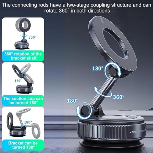 2026 Upgraded Car Vacuum Magnetic Phone Holder for Magsafe [96+LBS Suction & 2800gf Magnetic], 360°Adjustable Suction Cup Car Cell Phone Mount for iPhone 17 Pro Max 16 15 14 13 12 and All Smartphones in Kuwait