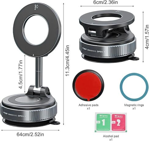 2026 Upgraded Car Vacuum Magnetic Phone Holder for Magsafe [96+LBS Suction & 2800gf Magnetic], 360°Adjustable Suction Cup Car Cell Phone Mount for iPhone 17 Pro Max 16 15 14 13 12 and All Smartphones in Kuwait