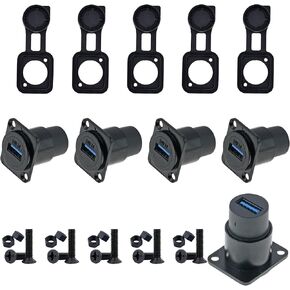 USB 3.0 D-Type Panel Mount Female to Female Adapter 5-Pack Durable Black Housing with Mounting Flange for Professional Studio & Server Rack Setup in Kuwait