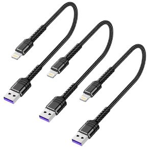 BUSFUL 2022 كابل Lightning مطور لأسلاك شاحن iPhone، [3 عبوات بطول 1 قدم] كابل شحن USB A إلى Lightning معتمد من النايلون المضفر لهاتف iPhone 13 12 11 Mini Pro XR Xs Max X SE 8 7 6 Plus - أسود in Kuwait