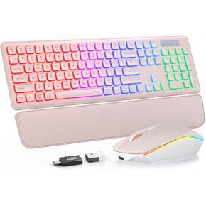 Wireless Keyboard and Mouse Combo, RGB Backlit, Rechargeable & Light Up Letters, Full-Size, Soft Typing, Sleep Mode, 2.4GHz Quiet Keyboard Set for Mac, Windows, Laptop, PC, Trueque KM42Pro in Kuwait
