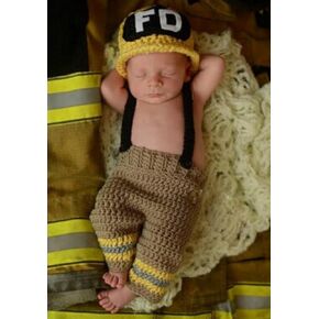 Newborn Baby Photography Props Outfits,Boy Girls Photo Shoot Outfits Crochet Knitted Firefighter Hat Pants Sets Costume (Brown) in Saudi Arabia
